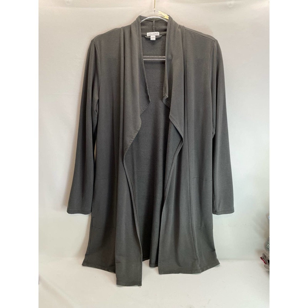 J Jill PureJill Tencel Luxe Long Line Open Front Cardigan Olive Green Size Small